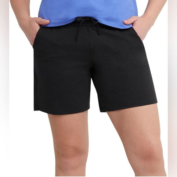 Hanes Women's Jersey Pocket Drawstring Short 7" Inseam Black (176) - Picture 1 of 5